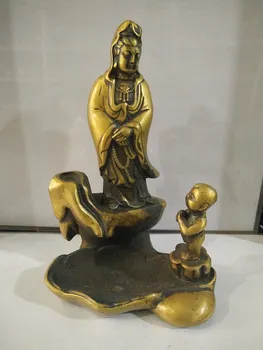 

Antique miscellaneous copper bronze Guanyin worship boy shot