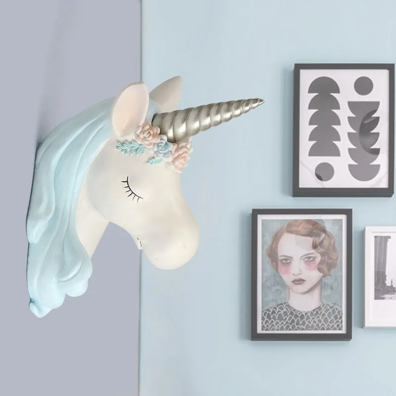 

Unicorn Head Statue Home Decor 3D Animal Abstract Sculpture Wall Hang Decor Christmas Statue Children Girls Living Room Mural