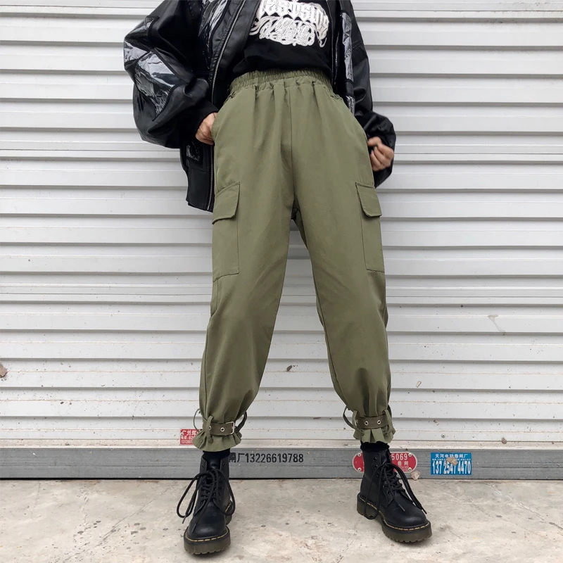 Streetwear Harem Pants Cargo Pants Women Cool Punk Pocket Pants 2019 Casual Joggers Black Harajuku Trousers High Waist Fashion