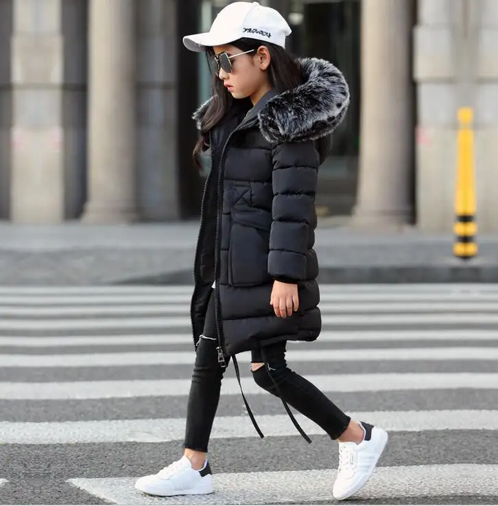 

quality 2018 New Winter Girls Hooded Jacket Heavy fur collar Winter Coat For Girls Kids Padded parkas Casual Children's Outerwe
