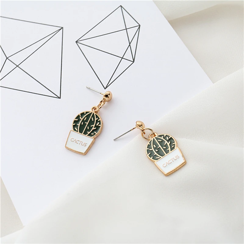 

Girl Minimalism Jewelry Creative Potted Cactus Temperament with Simple Women Style Earrings