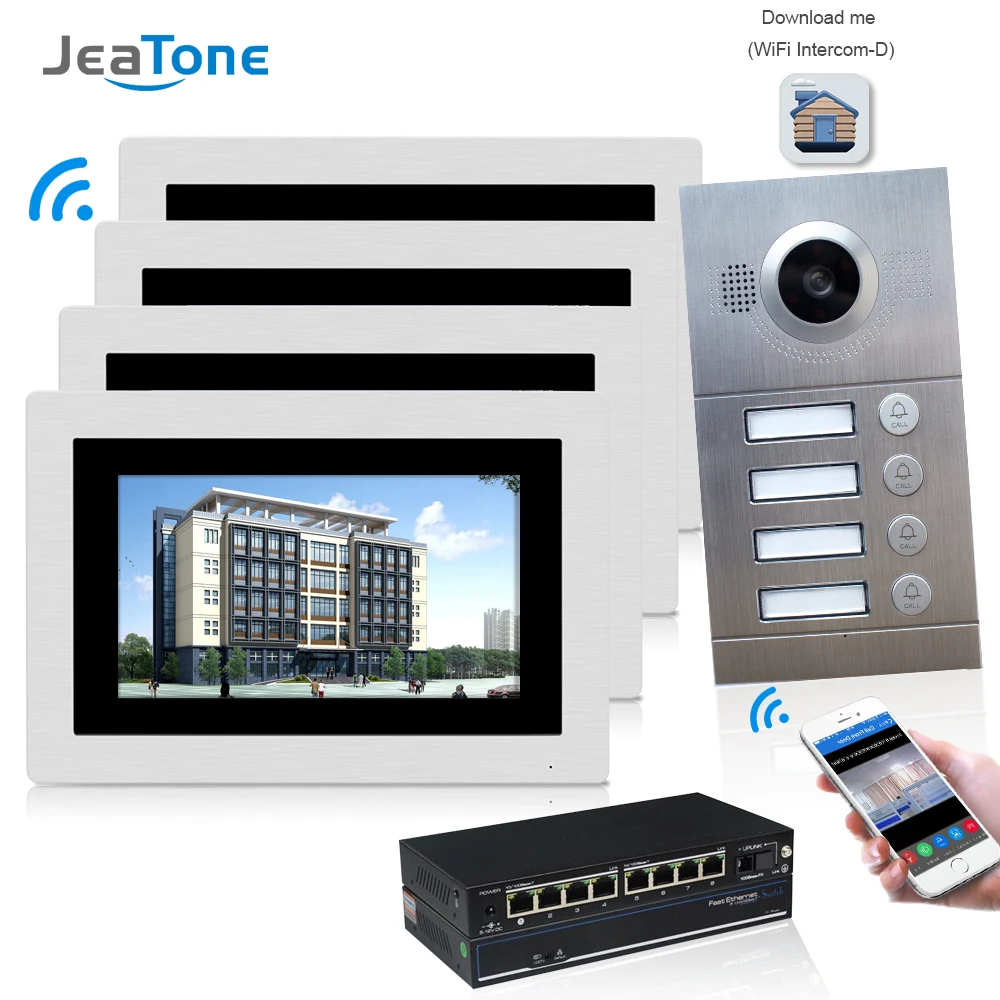 WIFI IP Video Door Phone Intercom System Video Doorbell 7'' Touch Screen for 4 Floors Apartment/8 Zone Alarm Support Smart Phone WIFI IP Video Door Phone Intercom System Video Doorbell 7'' Touch Screen for 4 Floors Apartment/8 Zone Alarm Support Smart Phone