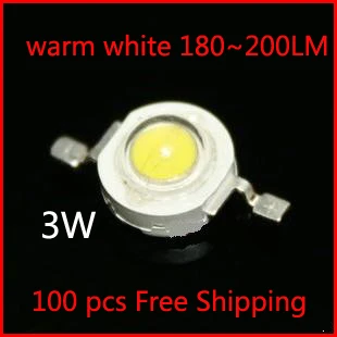 

Free Shipping 100PCS 3W High power led Source warm white 2800-3500K 600mA DC3.00-3.8V 180-200LM Lamp beads Factory wholesale W7