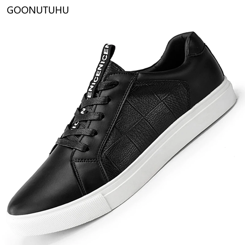 

2019 new men's casual shoes leather breathable black platform shoes man young students four season fashion shoes for men lace-up
