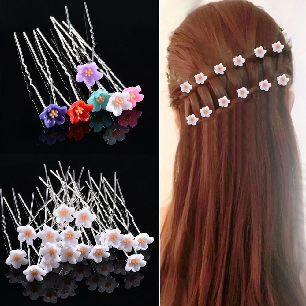 

New Fashion Women 10 Pcs Fashion Girls Gifts U Shaped Hair Clip Barrette Flowers Hairpin Stick Wedding Bridal Headwear