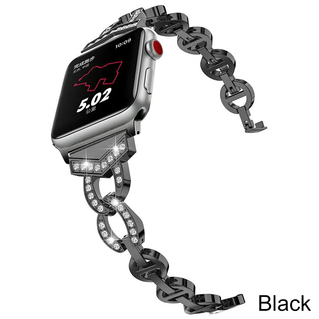 Essidi, женский браслет из нержавеющей стали, ремешок для Apple Watch, 1, 2, 3, 4, 5, для девочек, блестящие металлические часы, ремешок, петля для Iwatch 1, 2, 3, 4, 5 - Цвет: Черный