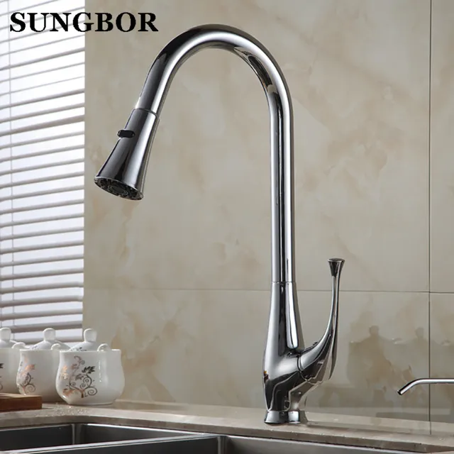 Special Offers High Quality Chrome Kitchen Faucet Pull Out Sink Tap 360 Swivel Mixer Kitchen faucet Faucet hot and cold CF-9107L