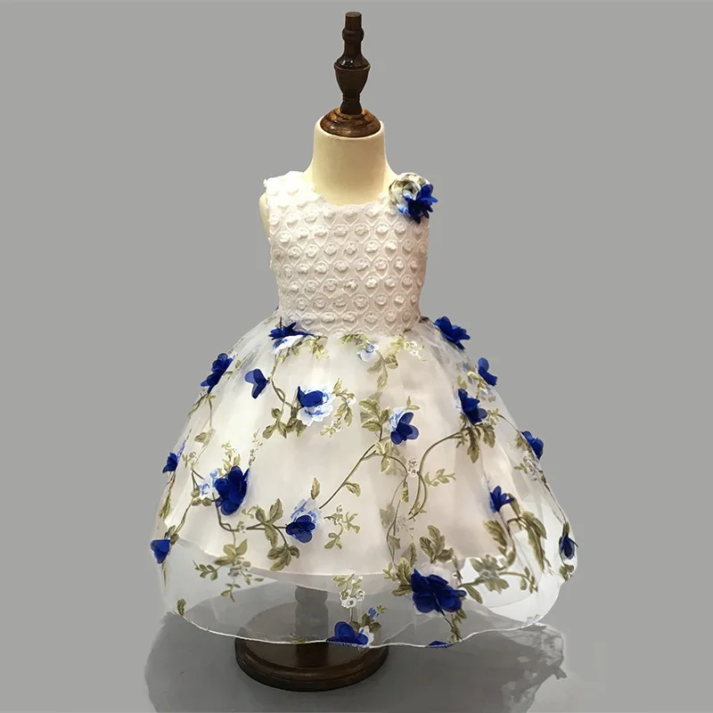Retail Lace Round Hollow Flower Pattern Elegant Girl Party Dress Lace Print Pattern With Appliques Girls Wedding Dress L-101