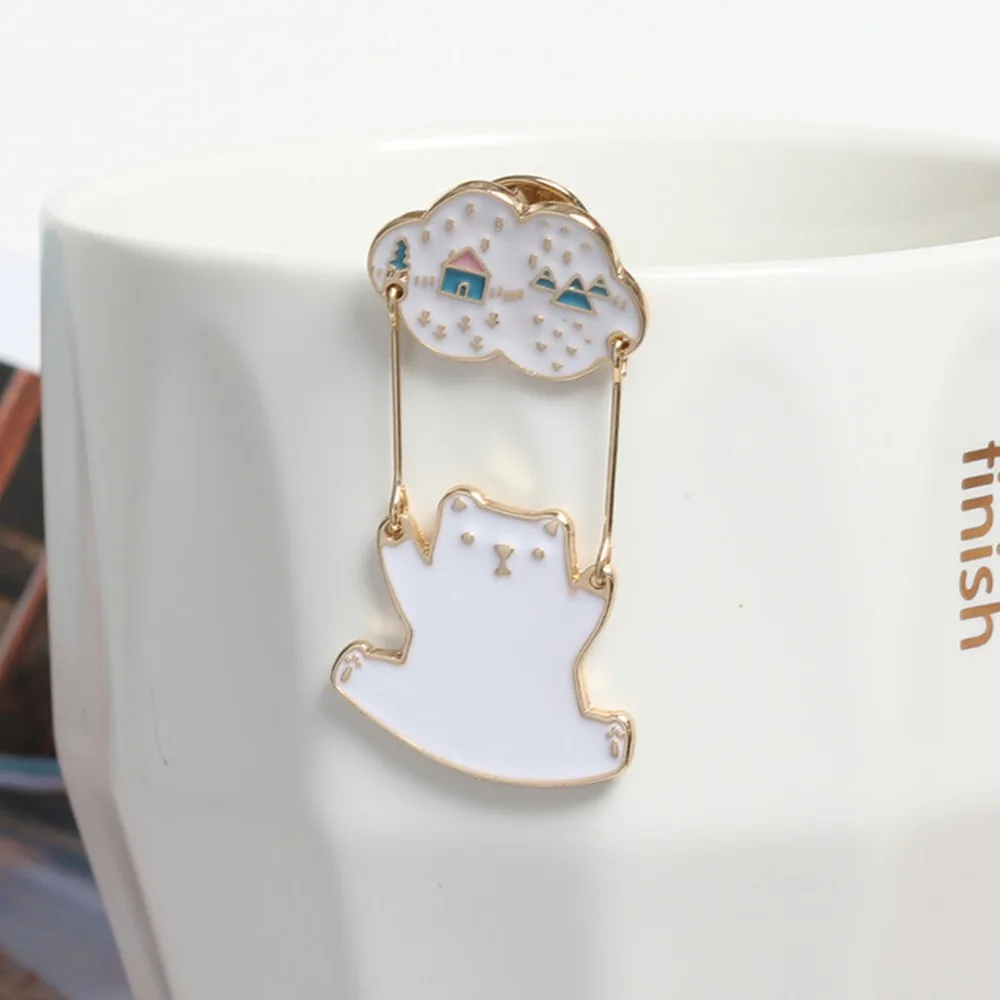 Симпатичный милый мультяшный животного Sea Bear брошь капельного Jewellery Polar Bear Pin брошь эмали сплава брошь тканевый мешочек Кепки аксессуар подарок