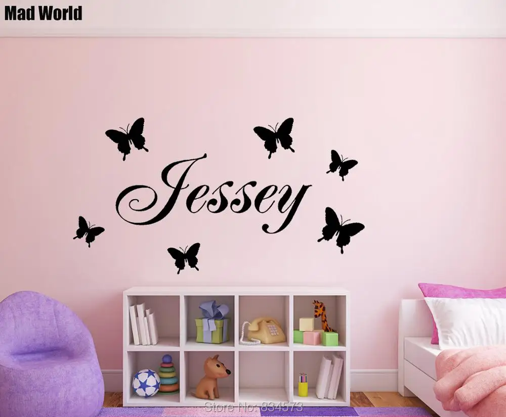 Jessey Personalised Name Butterfly Boy Girl Nursery Bedroom 56 104w  47 87w 2