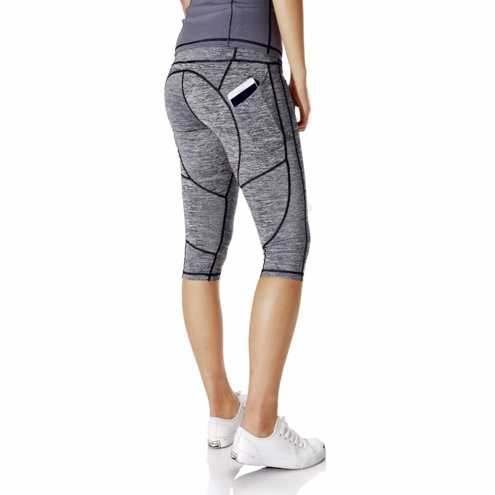 High Waist Yoga Pants Side pocket Claf Length Sport Leggings Spandex polyester Woman Sexy Black