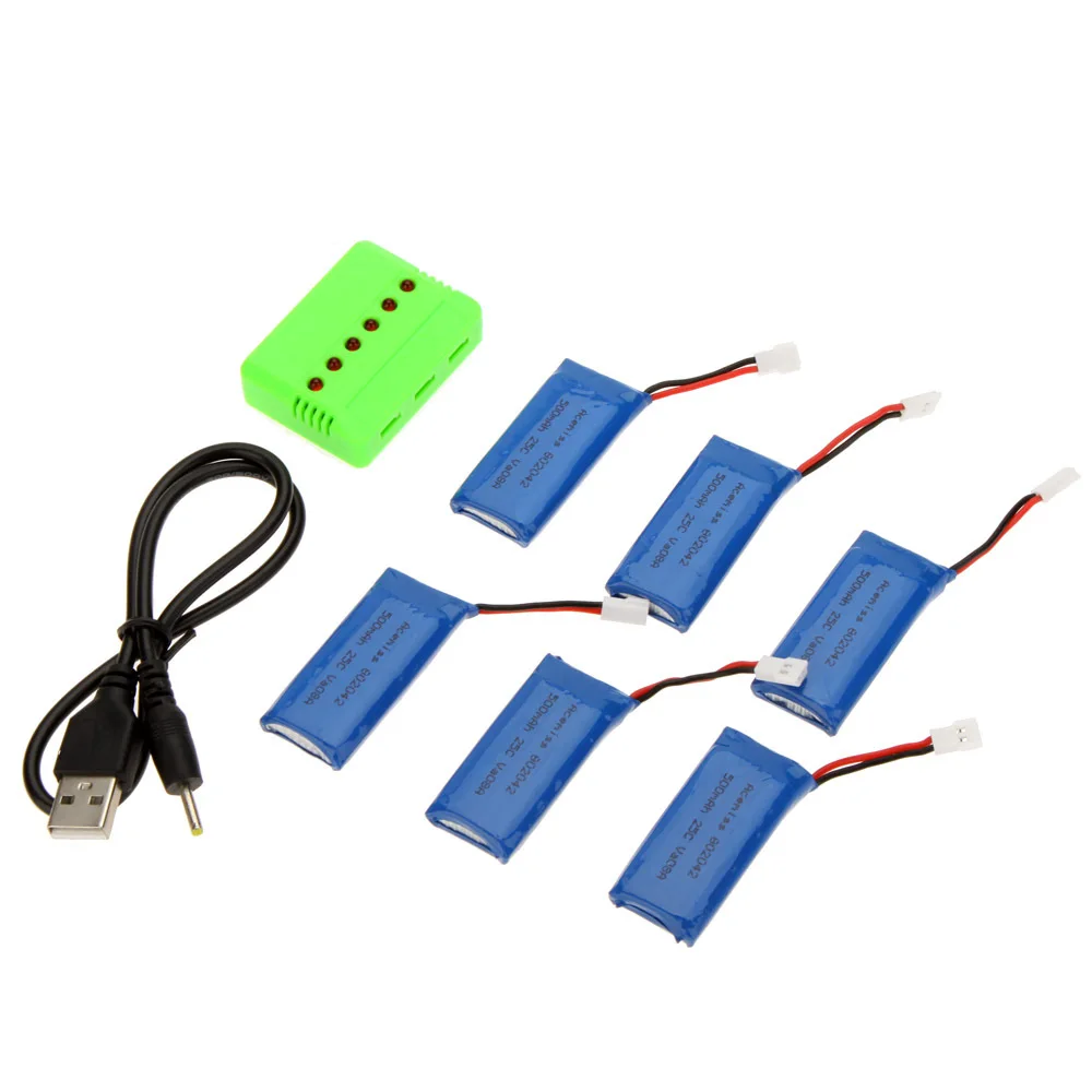 6 шт. 500 мАч Lipo батарея 3 7 в для Hubsan X4 H107 H107L H107C H107D X11 X11C JXD385 YD928 U816 310B Квадрокоптер с X6