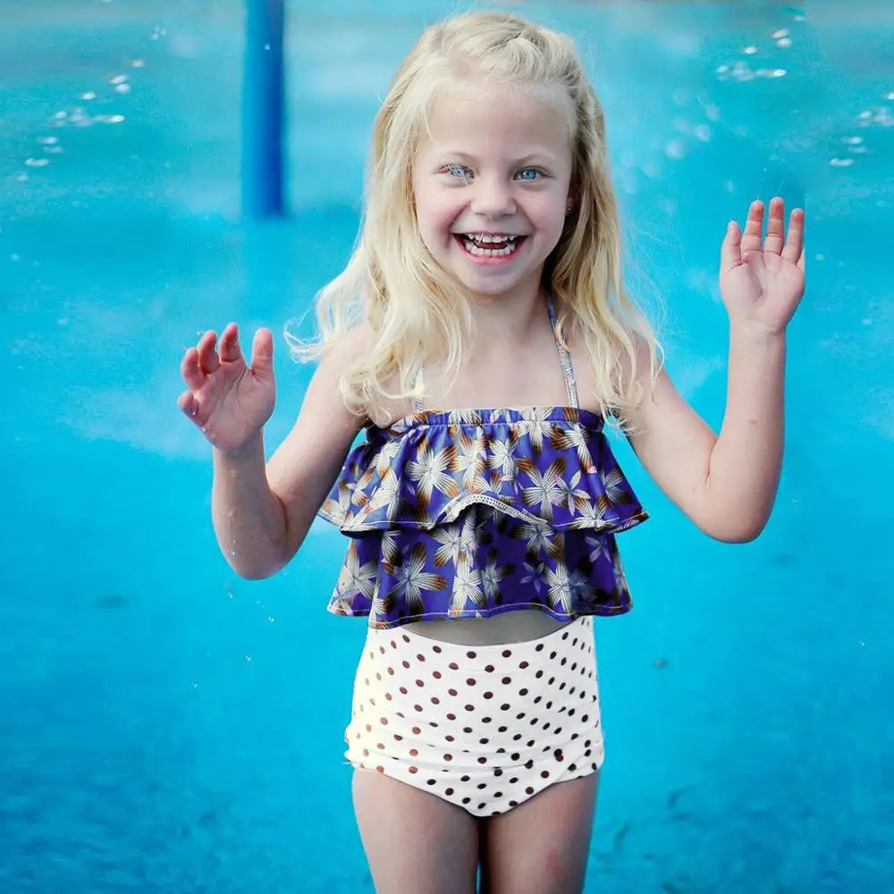 

Toddler Kids Baby Girl Swimwear 2019 Summer Kids Baby Girls Dot Floral Print Vest Swimwear Swimsuit Bikini Outfits bebek mayo A1