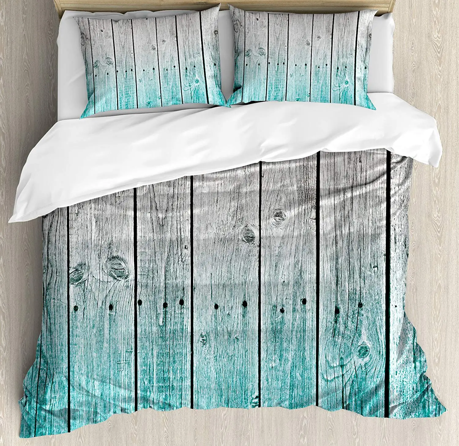 Rustic Duvet Cover Set Wood Panels Background With Digital Tones
