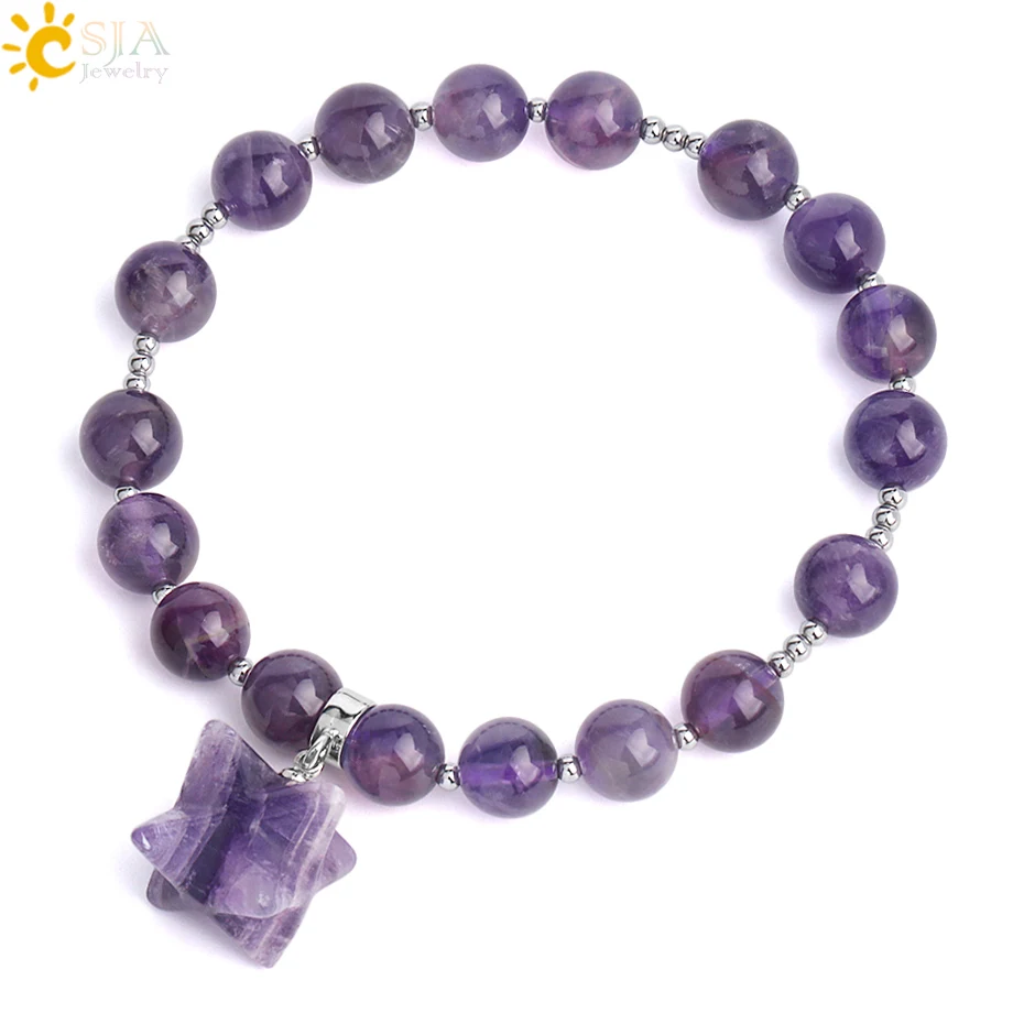 CSJA белый кварц браслет из пурпурных кристаллов натуральный камень духовная энергия Merkaba модные браслеты для женщин и мужчин рейки ювелирные изделия F777
