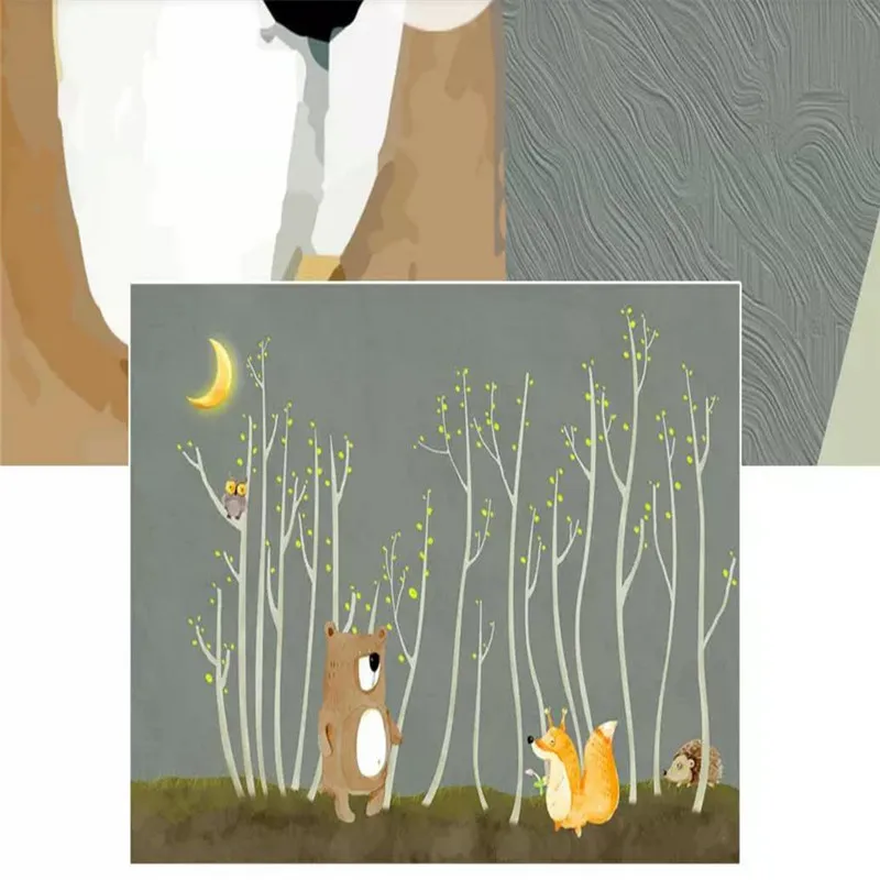 Customized 3d wallpaper Nordic hand-painted woods small animals children background wall high-grade waterproof material Customized 3d wallpaper Nordic hand-painted woods small animals children background wall high-grade waterproof material