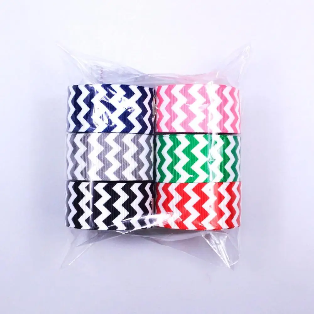 T-R-RIBBON-1-inch-25mm-chevron-print-grosgrain-ribbon-6-colors-5yards-for-each-color