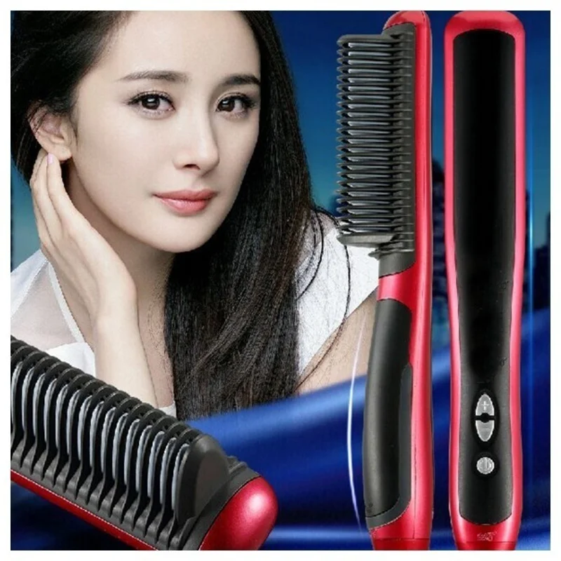 

Pro LCD Heating Electric Ionic Fast Safe Hair Straightener Anti static Ceramic Straightening Brush Comb gold hair straightener