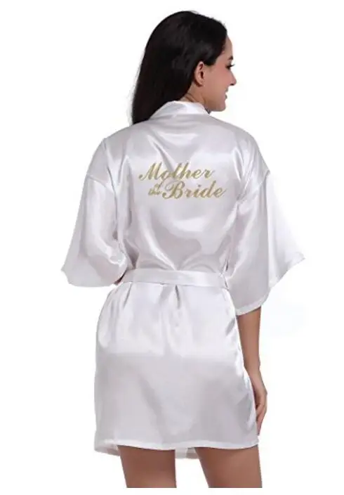 RB70 сексуальный Свадебный вечерние халат с буквенным принтом невесты на спине женский короткий атласный свадебное кимоно одежда для сна - Цвет: white Mother of the