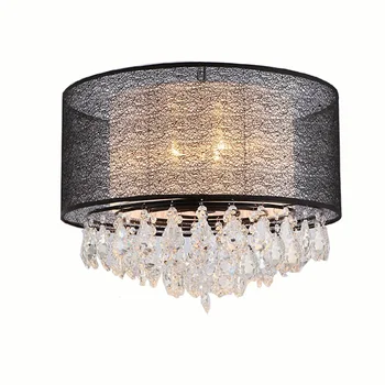 

Modern Luxury Crystal Hanging Pendant Lights Mysterious Black Fabric Lampshade Chain Pendant Lamp Round Pendant lamp