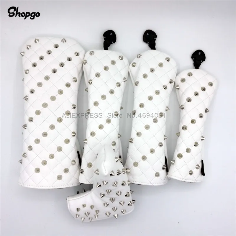 

[Silver Rivets] Premium Golf Headcovers Golf Driver Fairway Woods Hybrid Putter Covers Complete Set 2 Colors Mascot Novelty Gift
