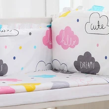 5 шт. облачные бамперы в кроватку, детская кроватка бампер лист, Детские хлопковые постельные принадлежности набор прекрасный мультфильм,(4 бампера+ лист