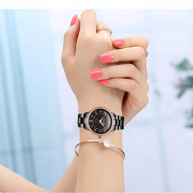 

SUNKTA Black Ceramic Women Watch Top Brand Luxury Quartz Clock Fashion Simple Waterproof Watch women Love Gift Relogio Feminino