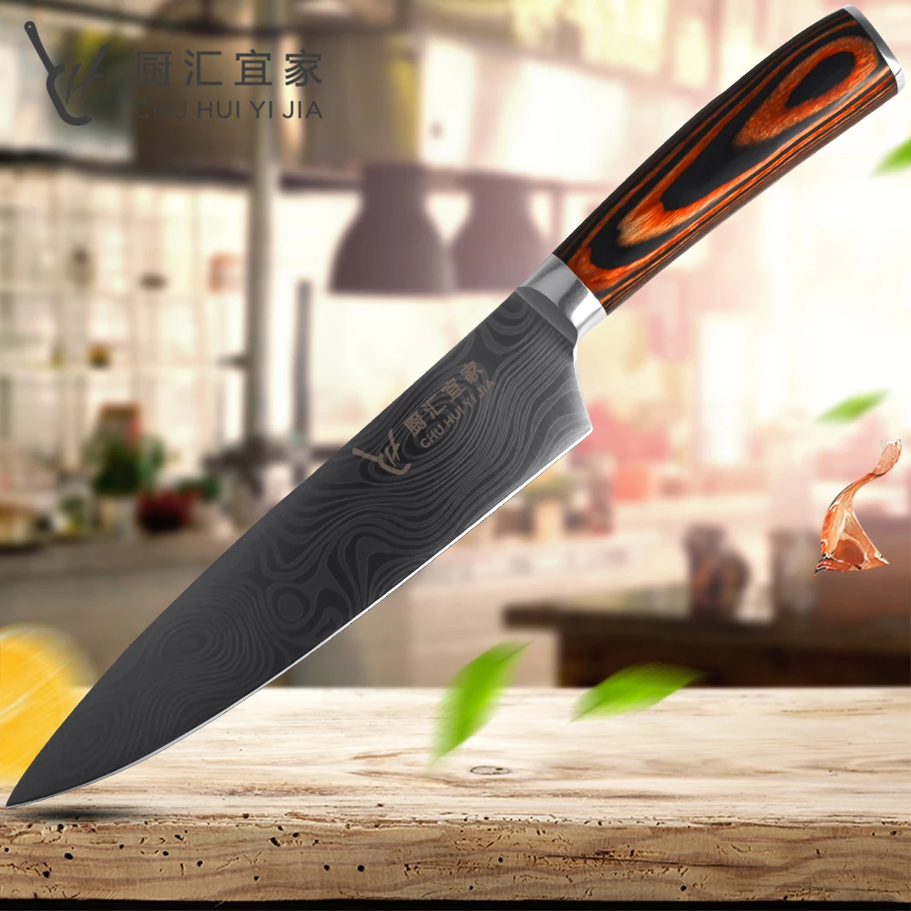 Kitchen Knife 8 inch Professional Chef Knives Imitate Damascus Pattern Stainless Steel Fish&Meat Santoku Slicing Japanese Knife Kitchen Knife 8 inch Professional Chef Knives Imitate Damascus Pattern Stainless Steel Fish&Meat Santoku Slicing Japanese Knife