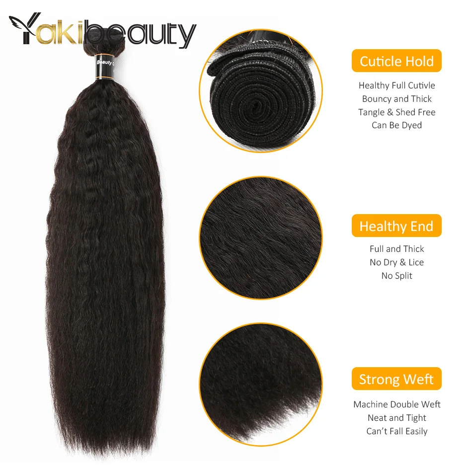 Kinky Straight Hair Bundles 3pcslot Yakibeauty Raw Indian Human Hair Weave Bundles 8-28inch Natural Black Remy Hair Extension (8)