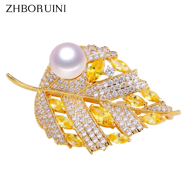 ZHBORUINI 2019 натуральный брошь с пресноводным жемчугом Rhineston золотой лист Брошь шпильки ювелирные изделия из жемчуга для женщин Интимные