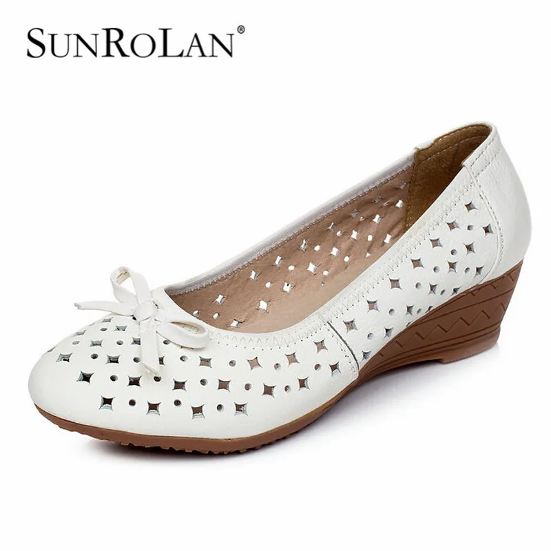 sunrolan plus size 42 43 genuine leather wedges sandals shallow s sandal bow sunrolan plus size 42 43 genuine leather wedges sandals shallow s sandal bow