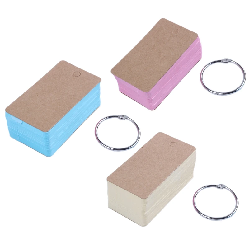 

3pcs Binder Ring Easy Flip Flash Cards Study Cards, 100 Blank Pages,yellow+blue+pink stationery post it sticky notes papeleria#8