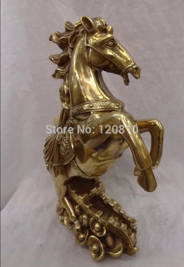 

15" Chinese Brass Animals YuanBao Wealth FengShui Horse On Great Wall Statue