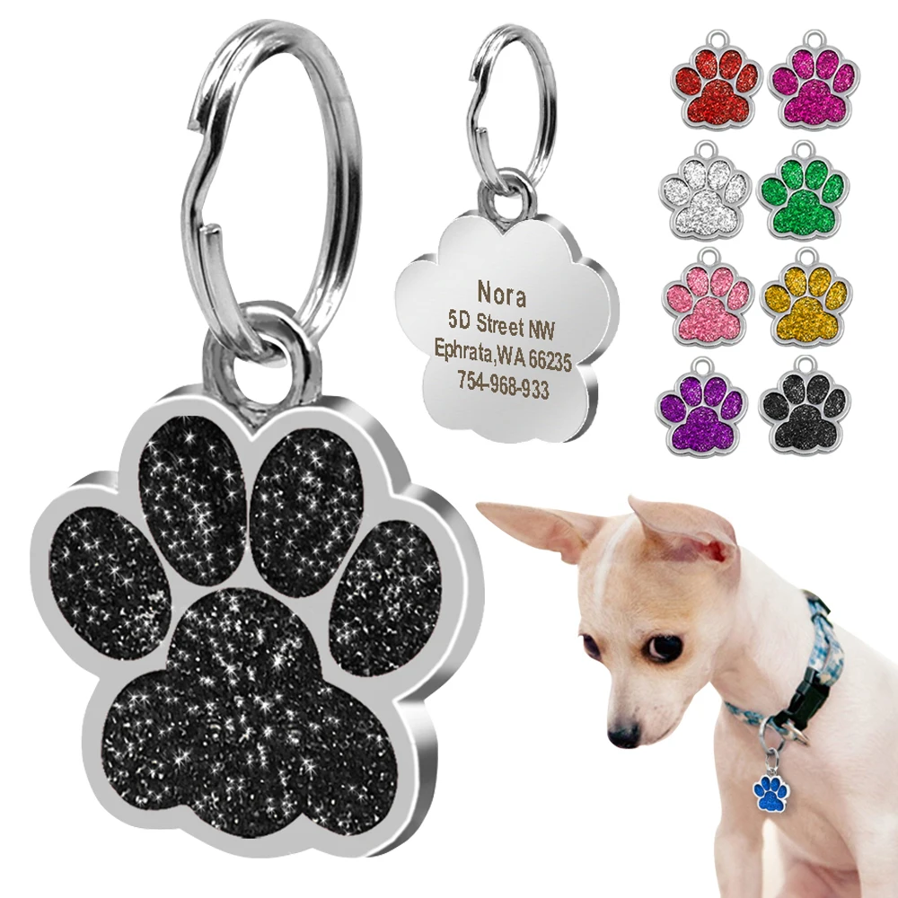 Dog ID Tag Personalized for Small Dogs Customized Rhinestone font b Pet b font Accessories Paw