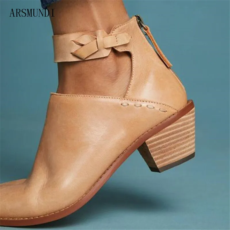 

ARSMUNDI Big Size 35-43 2019 Spring Autumn Fashion Vintage women's shoes Woman Thick heel Footwear High heels M734