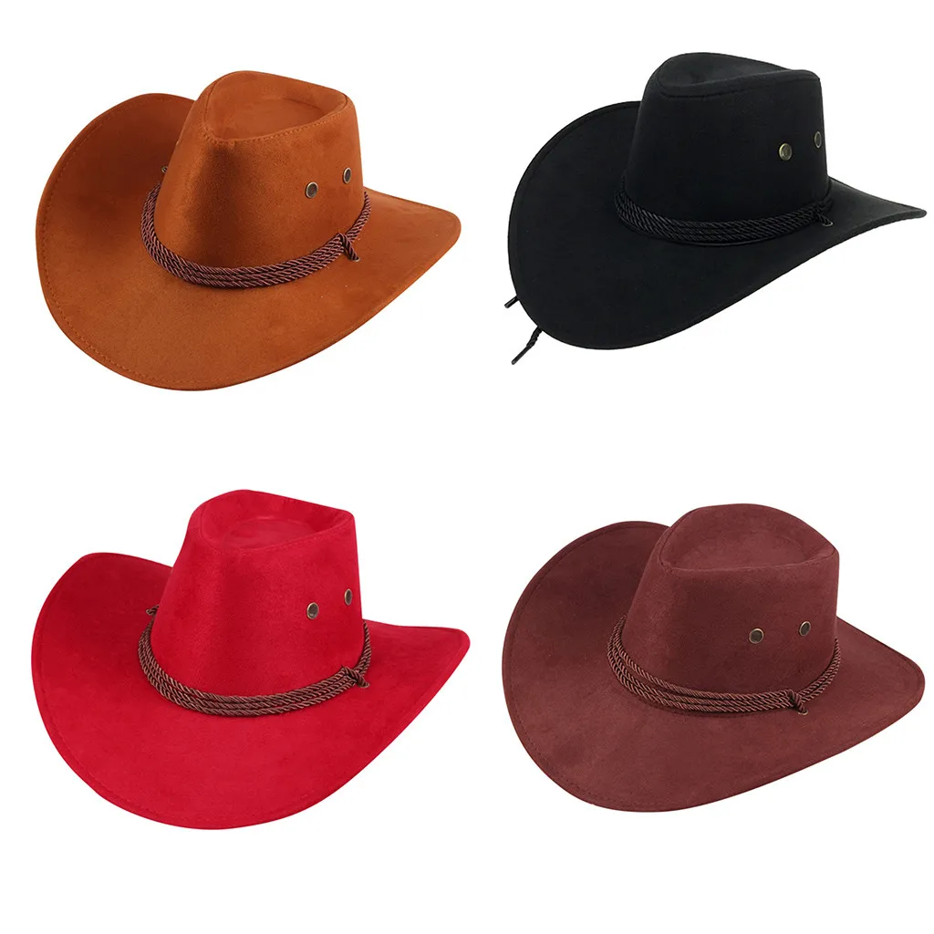 

2019 New Men Women Cowboy Hat Western Straw Wide Brim Sunhat Winter Casual Shade Anti UV Fitted Cap Grinding Multicolor