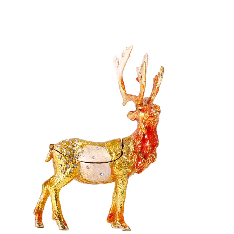 

4.2*3.1 Inch Metal Figure Deer Trinket Box Ring Holder Jewelry Stands Storage Box Wedding Jewelry Case Souvenirs Gift Crafts