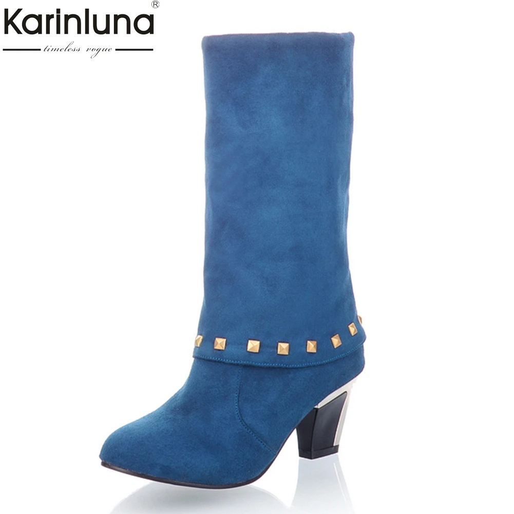 

KarinLuna 2018 large sizes 32-43 flock dropship woman rivets boots women's Shoes Woman high heels winter woman Shoes boots