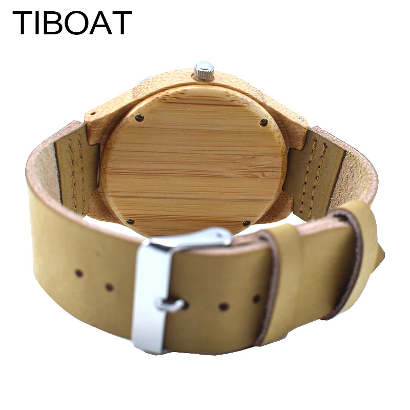 Tiboat роскошные деревянные часы ручной работы Bamboo Деревянный аналоговые кварцевые