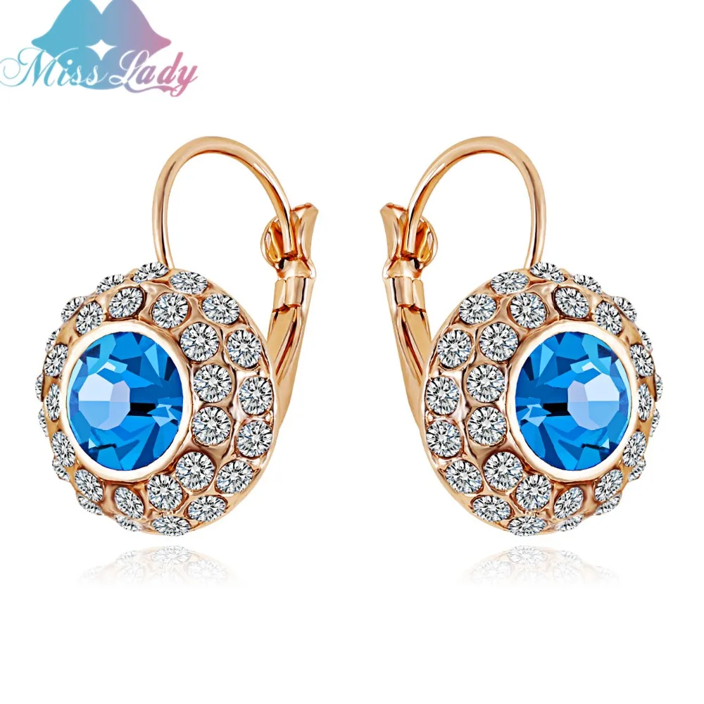 Женские круглые серьги подвески с искусственным голубым кристаллом|dangling earrings for