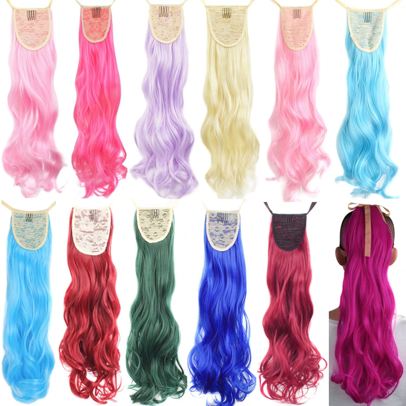 

MapofBeauty 20 colors 20" Women's Synthetic Hair Extension Long curly Hair Drawstring Length Ribbon Clip in Ponytail Pony Tail