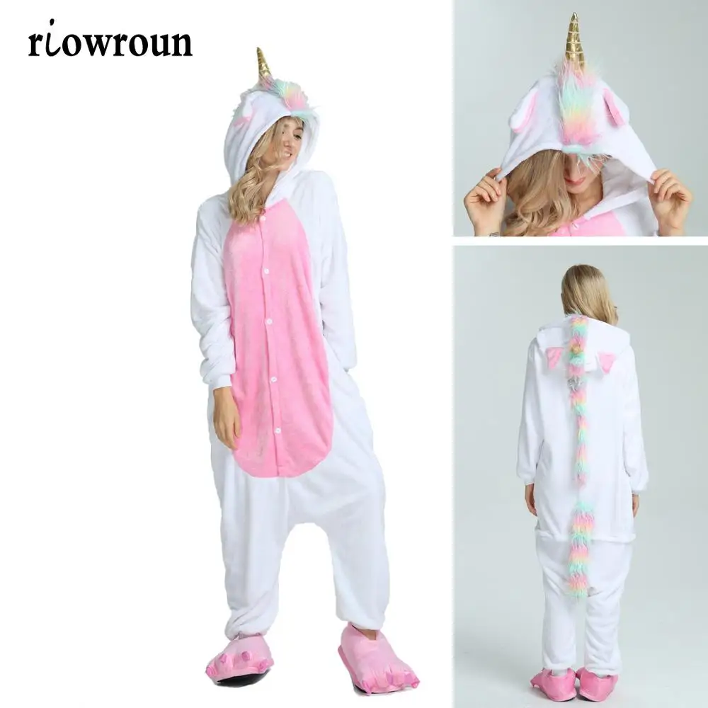 Golden horn unicorn Пижама для женщин Единорог кигуруми фланелевые милые животные женские пижамы зимняя одежда для сна unicornio ночнушка пижамы Домашняя одежда - Цвет: Golden horn unicorn