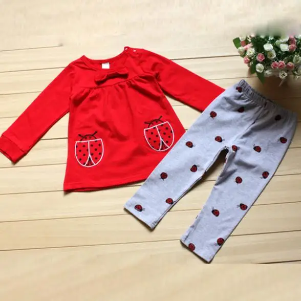 

New Hot Infants Kids Baby Boy Girl Clothes Set Costume Long Sleeve Shirts+ Beetle Pants Cartoon Clothing Outfits