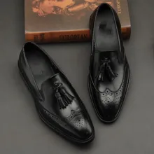 Кисточки из бахромы резные Обувь с перфорацией типа «броги» Формальные Бизнес обуви Кружево Весна Goodyear Платье ручной работы Обувь для мужчин