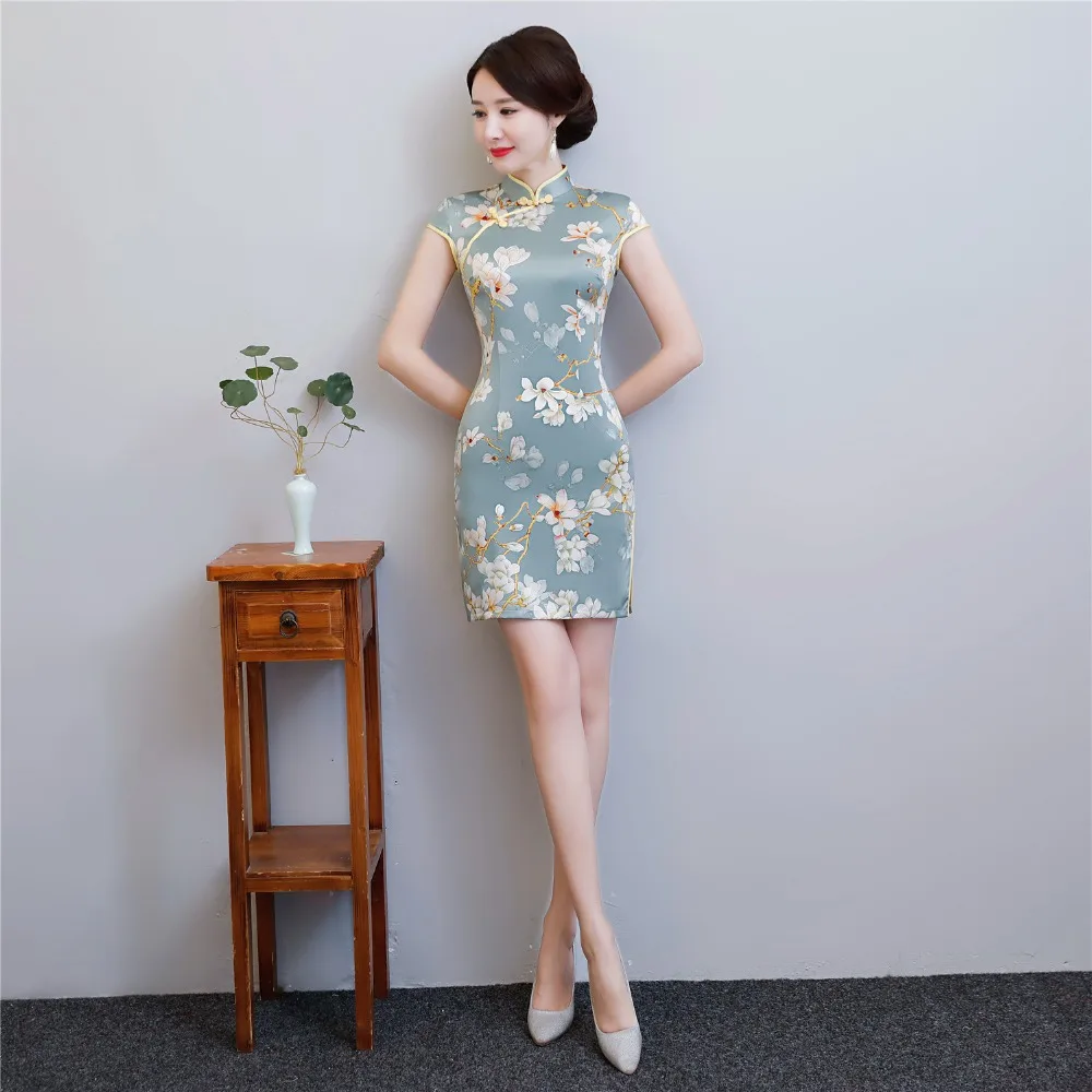 

Shanghai Story Faux Silk Chinese Oriental dress Chinese Women's Clothing Short Cheongsam Qipao 2018
