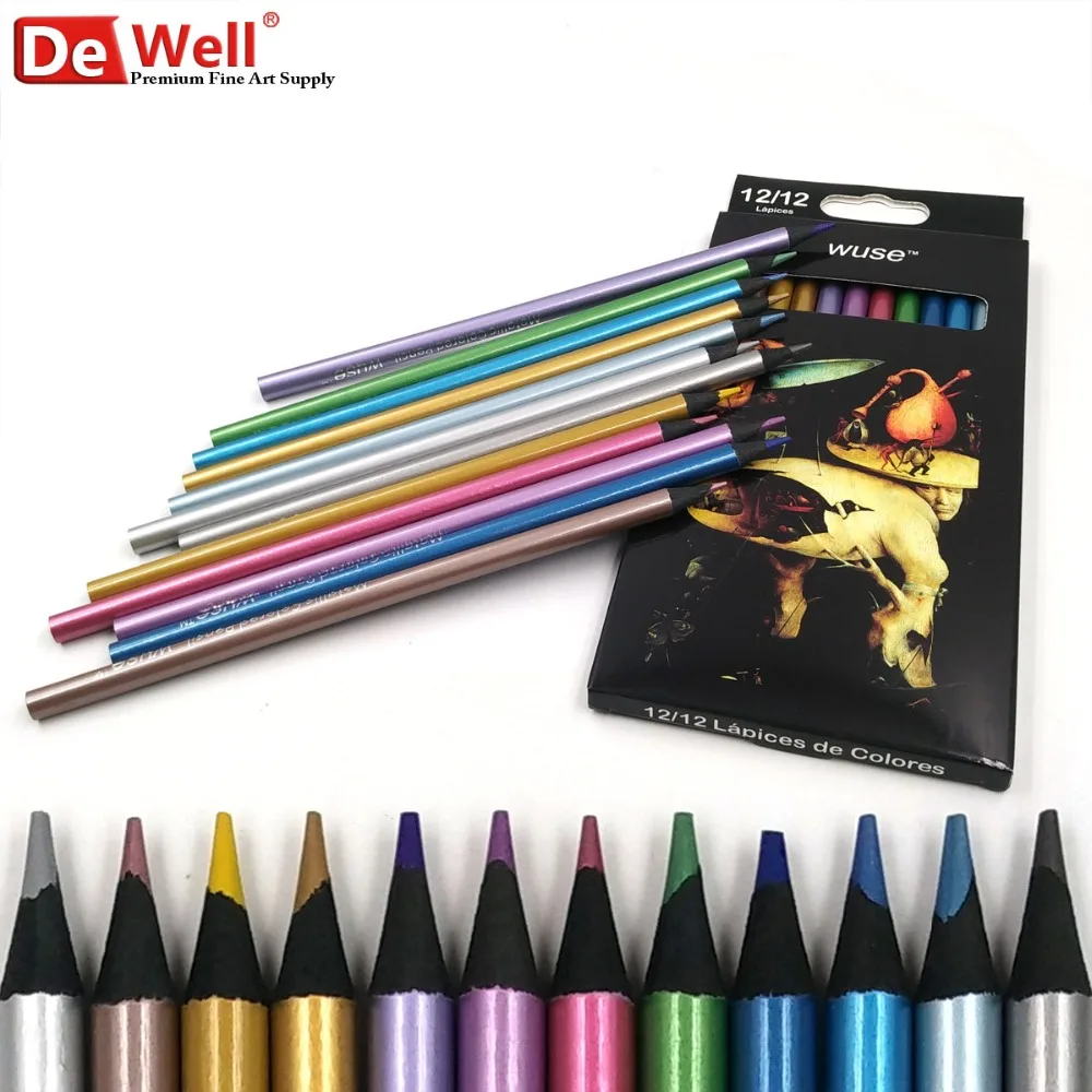 12 METALLIC COLOURED PENCILS DRAWING SKETCHING TONES SHADES ART ARTIST PICTURE
