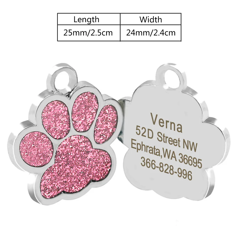 Pink Paw Персонализированные ID бирки для собак, выгравированные металлические бирки для маленьких собак, именной ошейник для кошек, щенков, аксессуары для домашних животных, индивидуальные Именные Бирки MP0078 - Цвет: Pink Paw