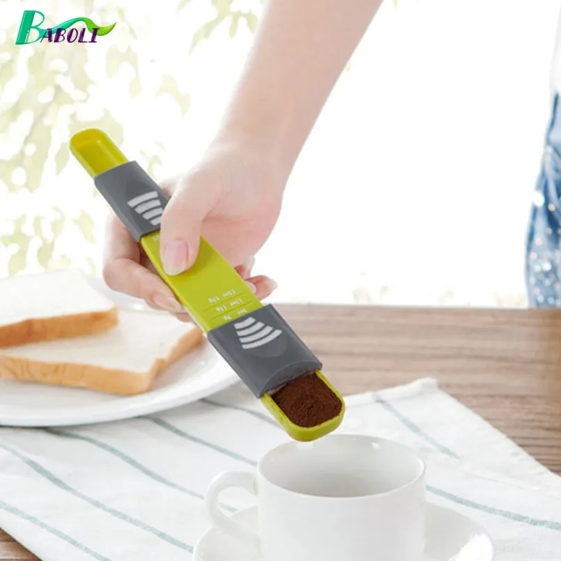 

21.8*2.5*3.5cm Plastic Adjustable Measuring Spoon Different Double-end 9 Stalls with Scale show Slip Cover Metering spoon
