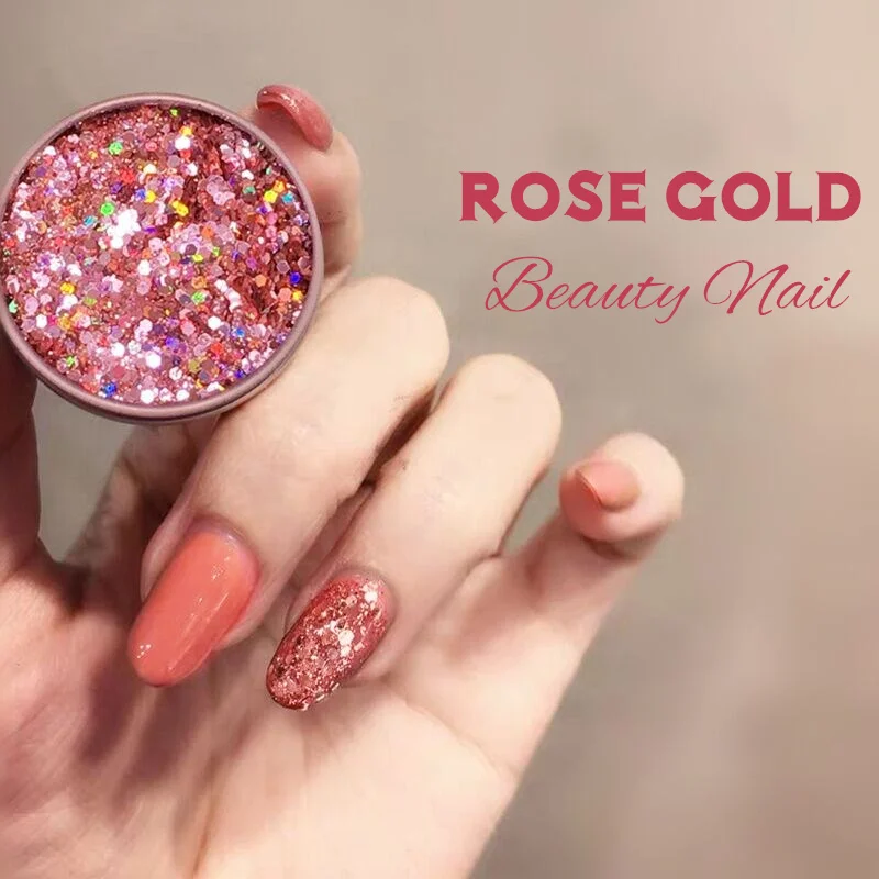 7g Rose Gold Nail Glitter Powder Sequins Golden Mixed Sparkles Dust Art Decorations Set | Красота и здоровье