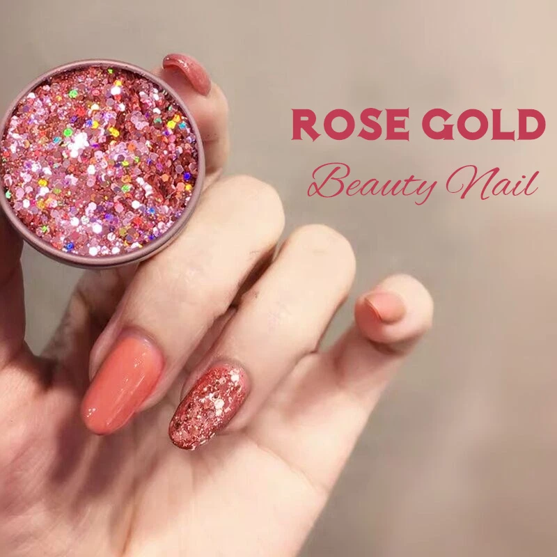 7g Rose Gold Nail Glitter Powder Sequins Golden Rose Mixed Nail